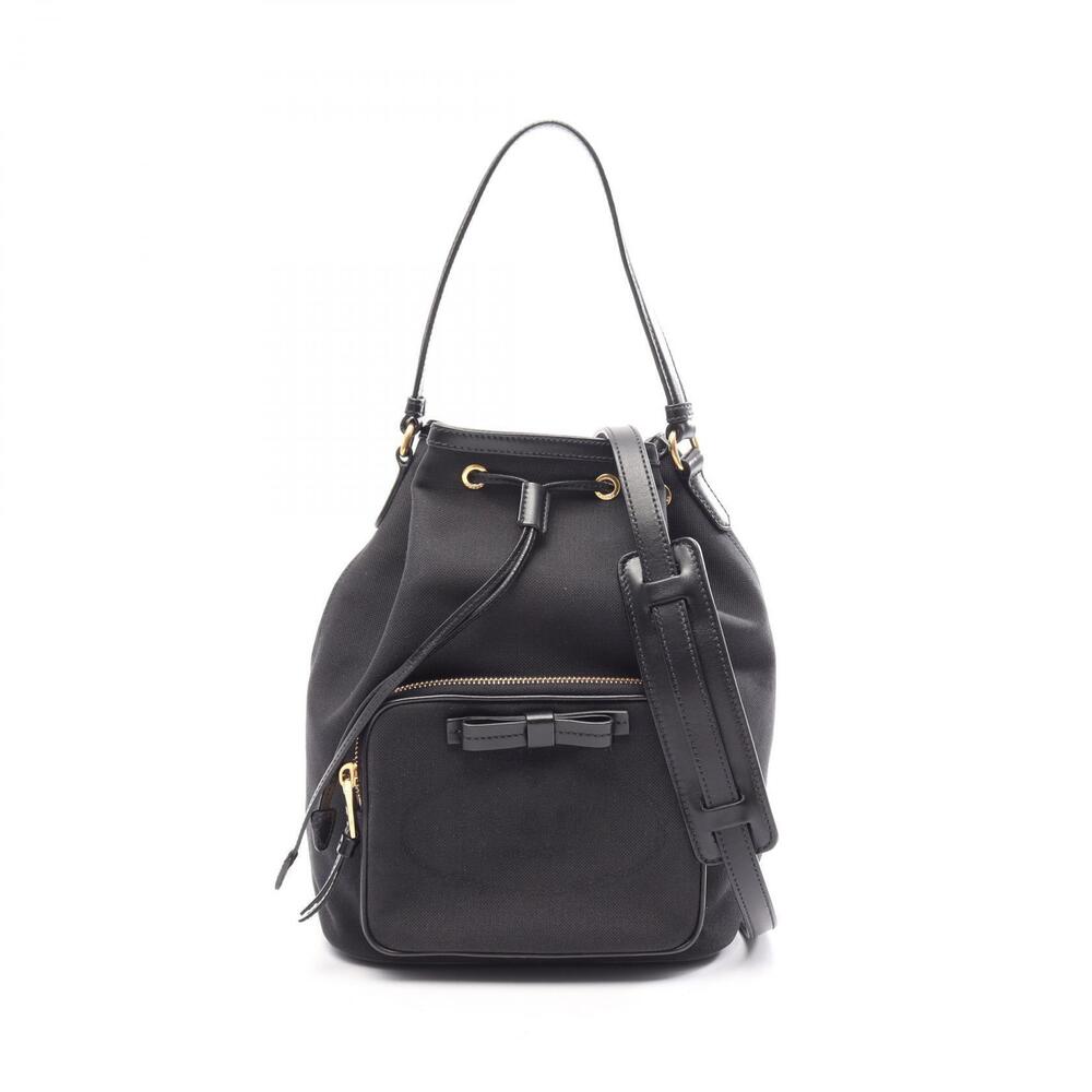 Prada JACQUARD Handbag Canvas Leather Black